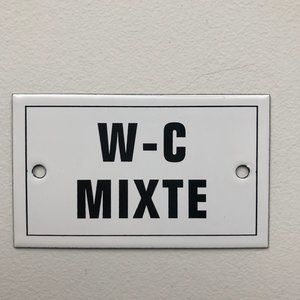 Unisex Bathroom = W-C MIXTE French Enamel Plaque